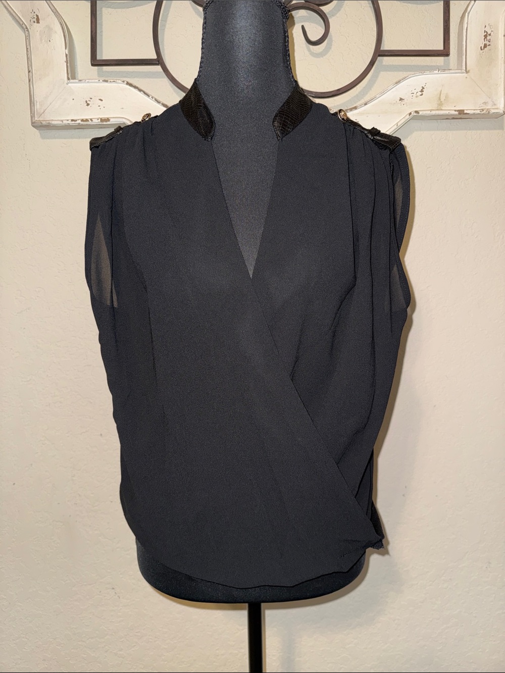 Very J Black Sleeveless Surplice Blouse